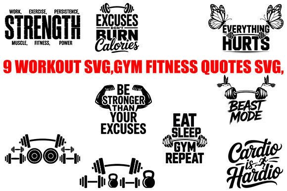 Download 9 Workout SVG,Gym Fitness Quotes Svg, - Workout Collection