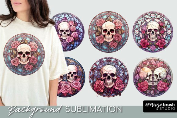 Download Stained Glass Halloween Skull Round PNG - Halloween skull Collection