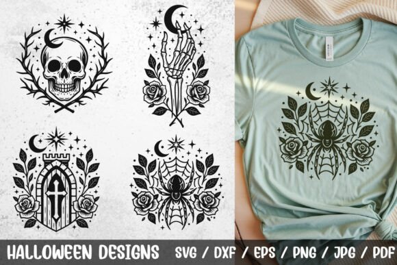 Download Gothic Halloween Skull &amp; Spider Web SVG - Halloween skull Collection